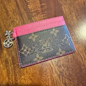 Brown and Fuchsia Monogram Card Holder with Charms